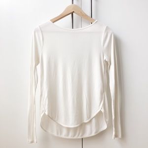 LOFT high low scallop off white top